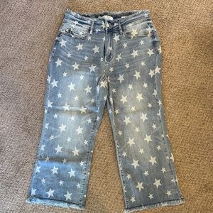 Judy Blue Light Blue Star-Print Straight Leg Jeans